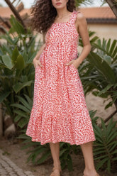 Geometric Print Knot Back Sleeveless Ruffle Hem Dress OutfitFlow
